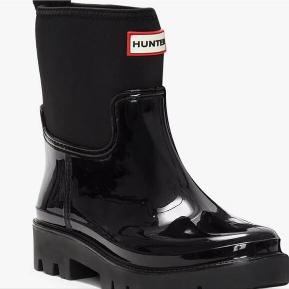 Hunter Shoes - Hunter Ella Chelsea Waterproof Boots- Black/Black Shiny PVC